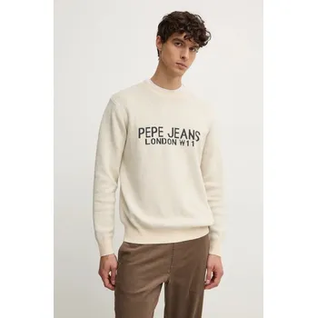 Pánský svetr Svetr z vlněné směsi Pepe Jeans CARDIN pánský, béžová barva, lehký, PM702466 01X, vel. S