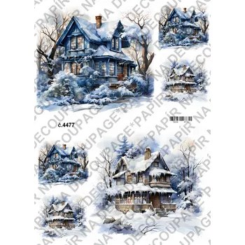 Umělecký papír Rýžový a soft papír na decoupage - Dům v zimě - KB4477 Materiál: Soft, Rozměr: A4