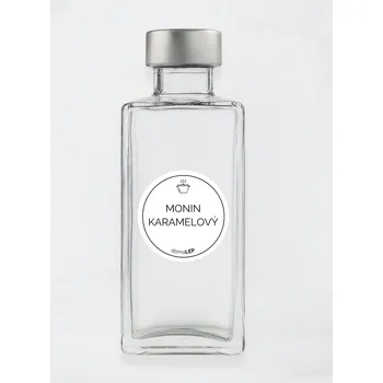 Speciální papír Samolepka na láhev MONIN KARAMELOVÝ průměr 5 cm – bílá vinylová, voděodolná, omyvatelná samolepka na dózy, základní písmo