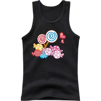 Dívčí tílko Dívčí letní tílko bez rukávů 100% bavlna Jednobarevné tričko s kresleným motivem lízátek a sladkostí Roztomilý top pro děti Různé barvy černá 14