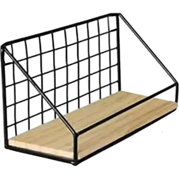 police Závěsná police velikost S 25 x 10 x 13 cm Kovový rám s dřevěnou deskou Moderní nástěnná polička na zeď do koupelny kuchyně nebo obýváku