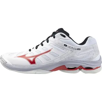 Dámská sálová obuv Unisex halová obuv Mizuno WAVE VOLTAGE 2 / White/Salsa/Black Velikost: 51.0/15.0