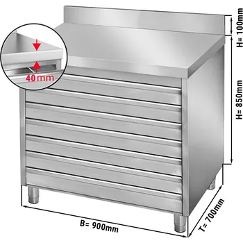 Kuchyňská skříňka G.Gastro Zásuvková skříňka Premium - 0,9 m - se 7 šuplíky na těstové pizza kuličky - a obkladovým panelem