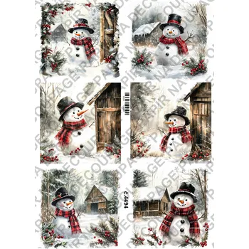 Umělecký papír Rýžový a soft papír na decoupage - Sněhulák - KB4494 Materiál: Soft, Rozměr: A4