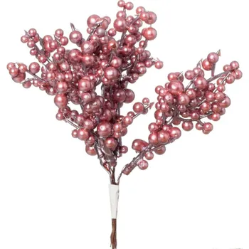 Svatební dekorace Zápich, bobulky, pěnové, TM.RŮŽOVÁ perleť, 16 cm, 4ks/svazek