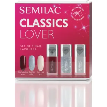 Kosmetická sada Semilac Set 112 Wine Red lak na nehty 9 ml + 116 Holo Flash Silver třpytivý lak na nehty 9 ml + Top Gel Like vrchní lak na nehty 9 ml kosmetická sada