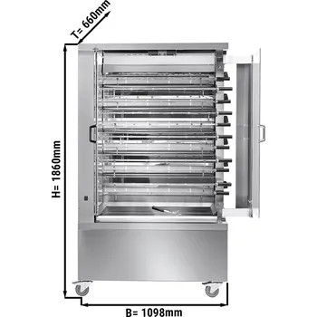 Kuchyňský gril G.Gastro Plynový gril na kuřata ECO s 11 rožni pro 66 kuřat - 1098 x 660 x 1860 mm
