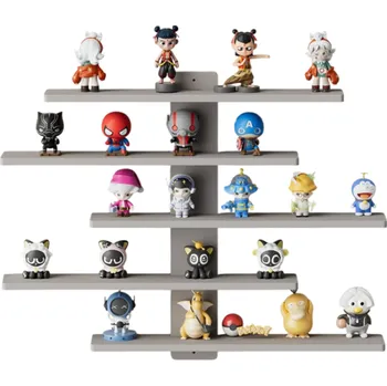 Drátěná police Nastavitelný nástěnný stojan 5 poliček 37 x 7 x 37 cm Dekorativní police na stěnu Víceúrovňová závěsná polička pro interiérové doplňky šedá