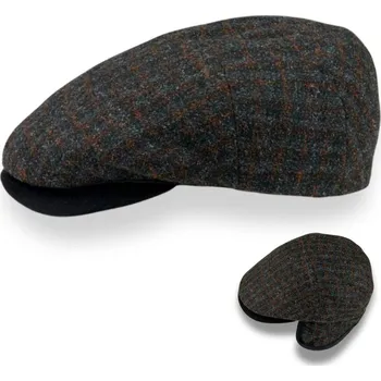 Čepice KRUMLOVANKA Pánská vlněná bekovka s mohérem a skrytými klapkami na uši - šedo-hnědý tvíd Ho-045 Vyberte velikost: 57