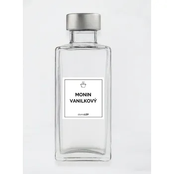 Samolepící etiketa Samolepka na láhev MONIN VANILKOVÝ 5 x 5 cm – bílá vinylová, voděodolná, omyvatelná samolepka na dózy, tučné písmo