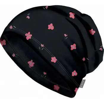 Kojenecké oblečení UNUO Dětská čepice fleecová Basic černá, květiny Velikost: M