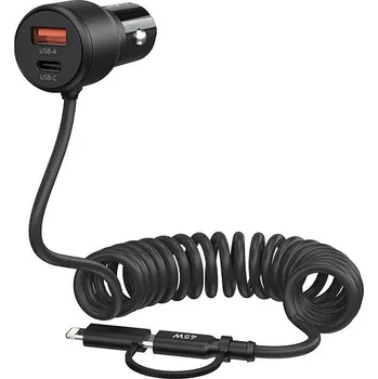 ChoeTech 110W USB-C+USB-A Fast car charger with Stretchable cable