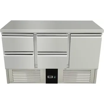 vasegastro Chladící stůl - 1,37 x 0,7 m - s 1 dveřmi a 4 šuplíky vlevo