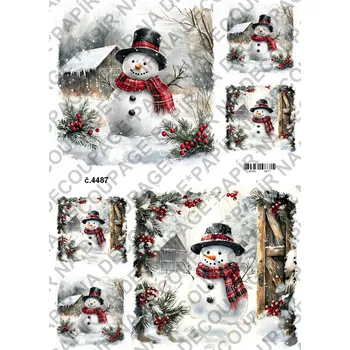 Umělecký papír Rýžový a soft papír na decoupage - Sněhulák - KB4487 Materiál: Soft, Rozměr: A4