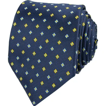Kravata Tmavě modrá pánská kravata se žlutým geometrickým vzorem