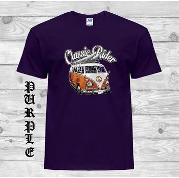 panske-levne-bavlnene-tricko-potisk-VW-hipie-autobus Barva: Purple - purpurová, velikost: XS