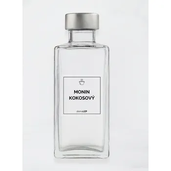Samolepící etiketa Samolepka na láhev MONIN KOKOSOVÝ 5 x 5 cm – průhledná vinylová, voděodolná, omyvatelná samolepka na dózy, tučné písmo