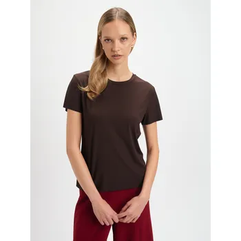 Top Secret žebrované triko s krátkým rukávem tmavě hnědé Velikost: 36