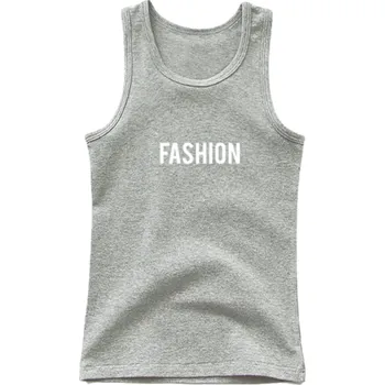 Dívčí tílko Dětské bavlněné tílko s potiskem Fashion Jednobarevné tričko bez rukávů s O výstřihem Stylový letní top pro chlapce a dívky Různé barvy šedá 14