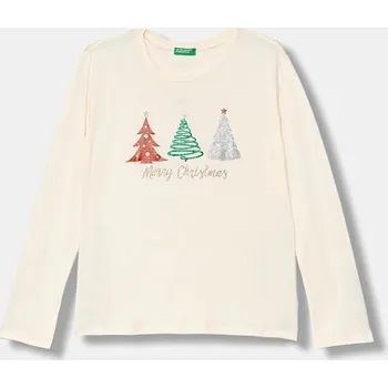 Chlapecké tričko Dětské bavlněné tričko s dlouhým rukávem United Colors of Benetton béžová barva, 3ATNC10RB 3ATNC10RB.G.Seasonal 01X, vel. 160