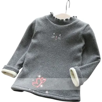 Dívčí svetr Dětský pletený svetr s lemovaným rolákem a vyšitým motivem Jednobarevný teplý svetr z bavlny akrylu a polyesteru Stylový top pro chlapce i dívky šedá 6
