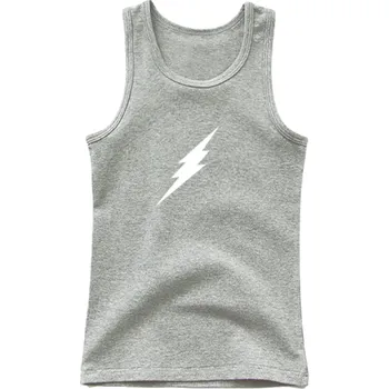 Dívčí tílko Dětské bavlněné tílko s potiskem blesku Jednobarevné tričko bez rukávů s O výstřihem Pohodlný letní top pro chlapce a dívky Různé barvy šedá 4