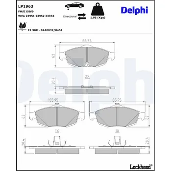 Brzdová destička Sada brzdových destiček, kotoučová brzda DELPHI LP1963