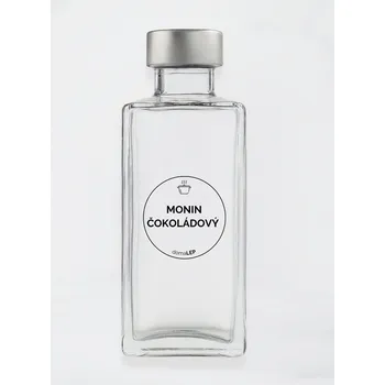 Samolepící etiketa Samolepka na láhev MONIN ČOKOLÁDOVÝ průměr 5 cm – průhledná vinylová, voděodolná, omyvatelná samolepka na dózy, tučné písmo