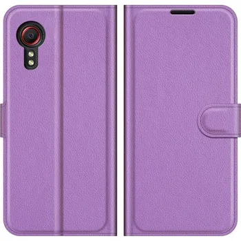 Pouzdro na mobilní telefon Litchi PU kožené peněženkové pouzdro na mobil Samsung Galaxy Xcover 5 - fialové