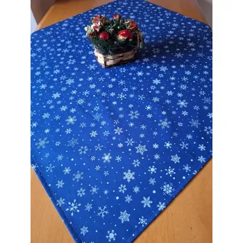 ubrus Vánoční ubrus, modrý, bílé vločky