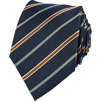 Kravata Tmavě modrá pánská kravata s cihlově hnědými pruhy