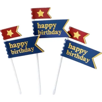 Dekorativní zapichovátka ve tvaru narozeninových vlajek s nápisem Happy Birthday Ozdoba na dort 3 ks