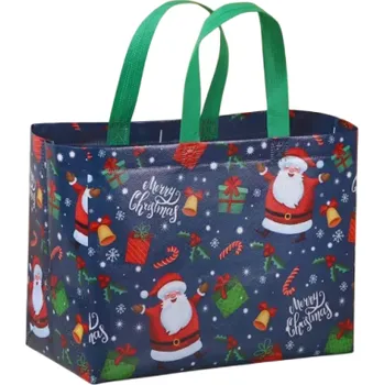 Dárková taška Dárková taška se Santa Clausem a vánočními motivy 32 x 25 cm Netkaná textilie Opakovaně použitelná ekologická taška na dárky na Vánoce