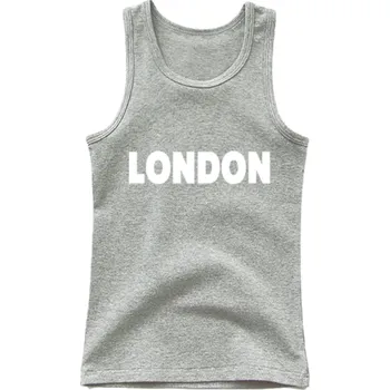 Dívčí tílko Dětské bavlněné tílko s potiskem London Jednobarevné tričko bez rukávů s O výstřihem Pohodlný letní top pro chlapce a dívky Různé barvy šedá 6