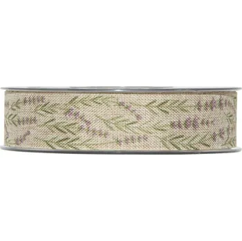 Stuha Dekorativní stuha pro aranžování - motiv levandule na režné - šíře 25mm - od 1m