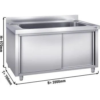 Kuchyňská skříňka G.Gastro Dřezová skříňka - 2,0 m - 1 dřez - D 180 x Š 50 x H 35 cm