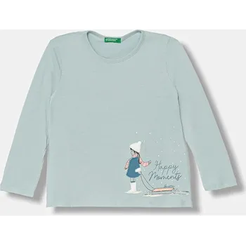 Chlapecké tričko Dětské bavlněné tričko s dlouhým rukávem United Colors of Benetton 3ATNG10L8.P.Seasonal tyrkysová 06X, vel. 98