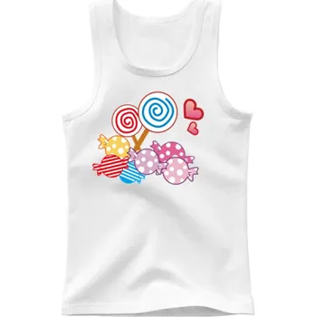 Dívčí oblečení Dívčí letní tílko bez rukávů 100% bavlna Jednobarevné tričko s kresleným motivem lízátek a sladkostí Roztomilý top pro děti Různé barvy bílá 8