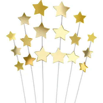 Dekorativní zapichovátka ve tvaru zlatých hvězdiček ve třech velikostech Ozdoba na dorty a narozeninové oslavy