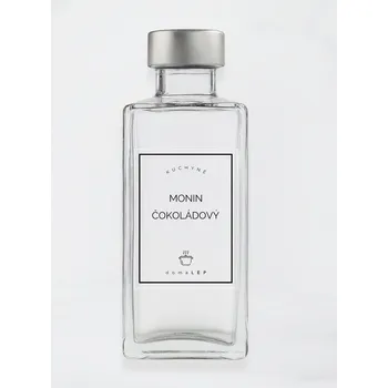 Samolepící etiketa Samolepka na láhev MONIN ČOKOLÁDOVÝ 6 x 8 cm – průhledná vinylová, voděodolná, omyvatelná samolepka na dózy, základní písmo