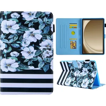 Pouzdro na tablet Stylish chytré zavírací pouzdro na Samsung Galaxy Tab A11+/Tab A9+ - bílé květy