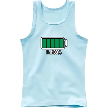 Dívčí tílko Dětské bavlněné tílko s potiskem nabité baterie a nápisem I’m 100% Jednobarevné tričko bez rukávů s O výstřihem Letní top pro chlapce a dívky modrá 14