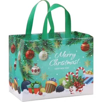 Dárková taška Zelená vánoční dárková taška Merry Christmas z netkané textilie Opakovaně použitelná ekologická taška na dárky Stylové balení na Vánoce