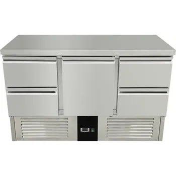 vasegastro Chladící stůl - 1,37 x 0,7 m - s dveřmi uprostřed a 4 šuplíky