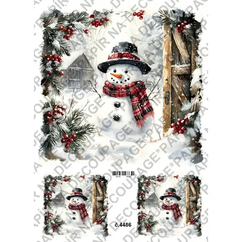 Umělecký papír Rýžový a soft papír na decoupage - Sněhulák - KB4486 Materiál: Soft, Rozměr: A4