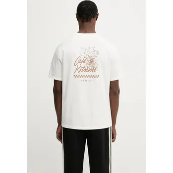 Bavlněné tričko Café Kitsuné Biking Barista Fox Relax, M, béžová, 01X