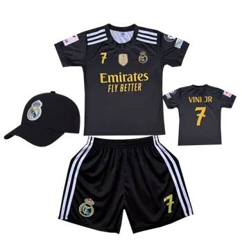 Numberoplus Premium dětský fotbalový dres + fotbalová kšiltovka Real Madrid Black - Vinic JR7 Fly Better Velikost: 11 roků (vel.140)