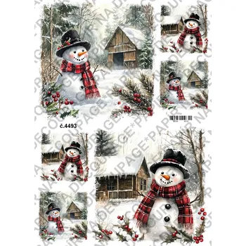 Umělecký papír Rýžový a soft papír na decoupage - Sněhulák - KB4493 Materiál: Soft, Rozměr: A4