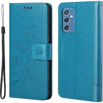 Pouzdro na mobilní telefon Flowers PU kožené peněženkové pouzdro na mobil Samsung Galaxy M52 5G - modré