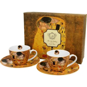Sada šálků s podšálkem espresso Klimt THE KISS 2 ks 90 ml hnědá